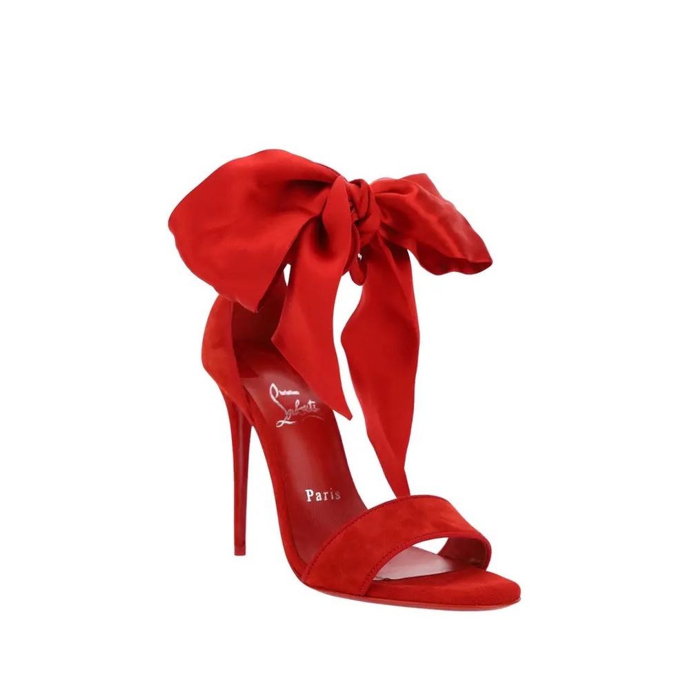 New, Authenticated, Christian Louboutin Velour Sandal with Satin Ribbon